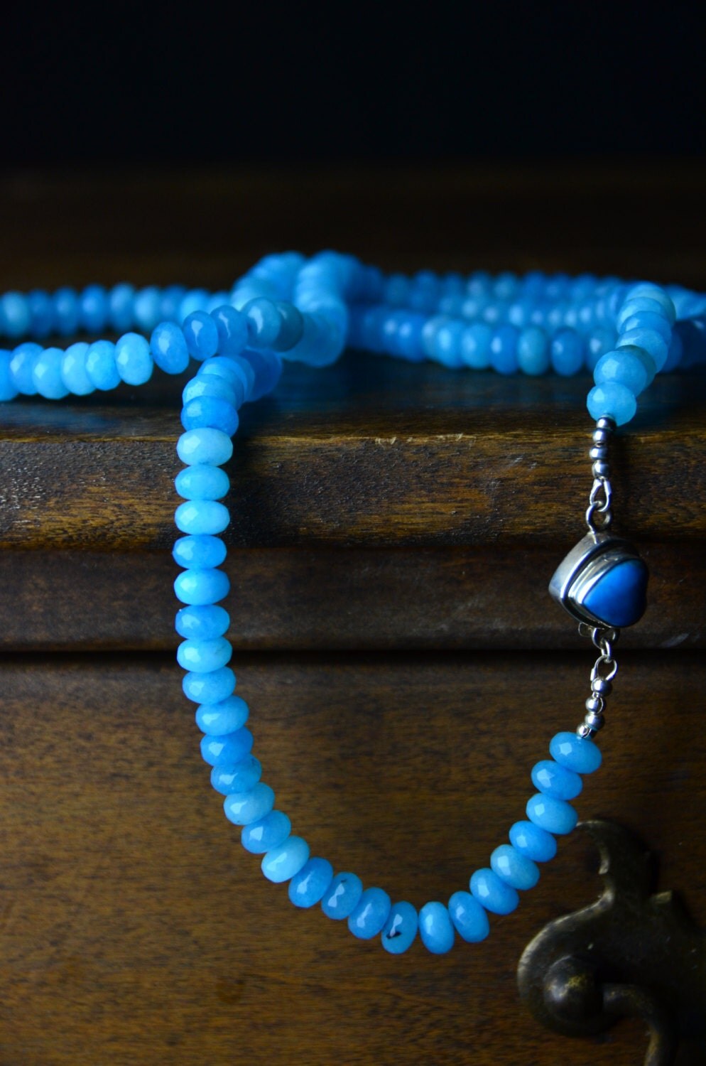 Blue Faceted Gemstone Necklace with Sterling Silver 32