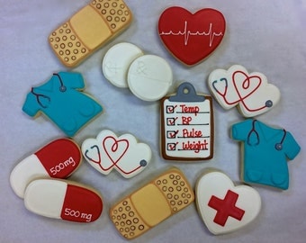 Nurse Theme Cookie Favors for Graduations, RN Cookies, Medical Cookies, Nurse Retirement Cookies, Medical Thank You Gift, Congrats Gift