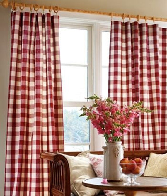 Pair Red Gingham 52'' wide Buffalo Check Rod by TheNewHome1