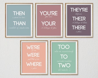 Classroom Poster, Instant Download, Teacher Gift, Back to School, Classroom Decor, Grammar Poster, Set of 5, Teacher Print, Teacher Decor