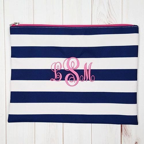 Monogrammed Preppy Stripe Cosmetic Bag | Makeup Pouch