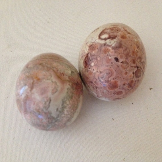 Pretty Pair of Pink Marble Stone Eggs Paper Weights