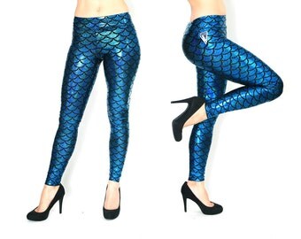 Mermaid Leggings, Mermaid Leggings Women, Turquoise Mermaid Leggings, Blue Mermaid Leggings