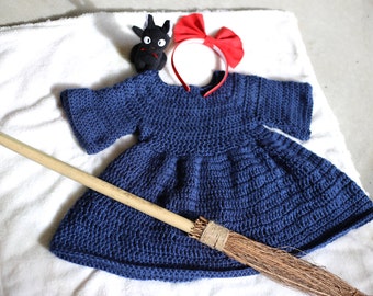 Studio Ghibli. Kiki's Delivery Service. Crochet Baby Dress. Crochet Dress. Ghibli Merch. Kiki and Jiji. Ghibli Cosplay. Children's Cosplay.