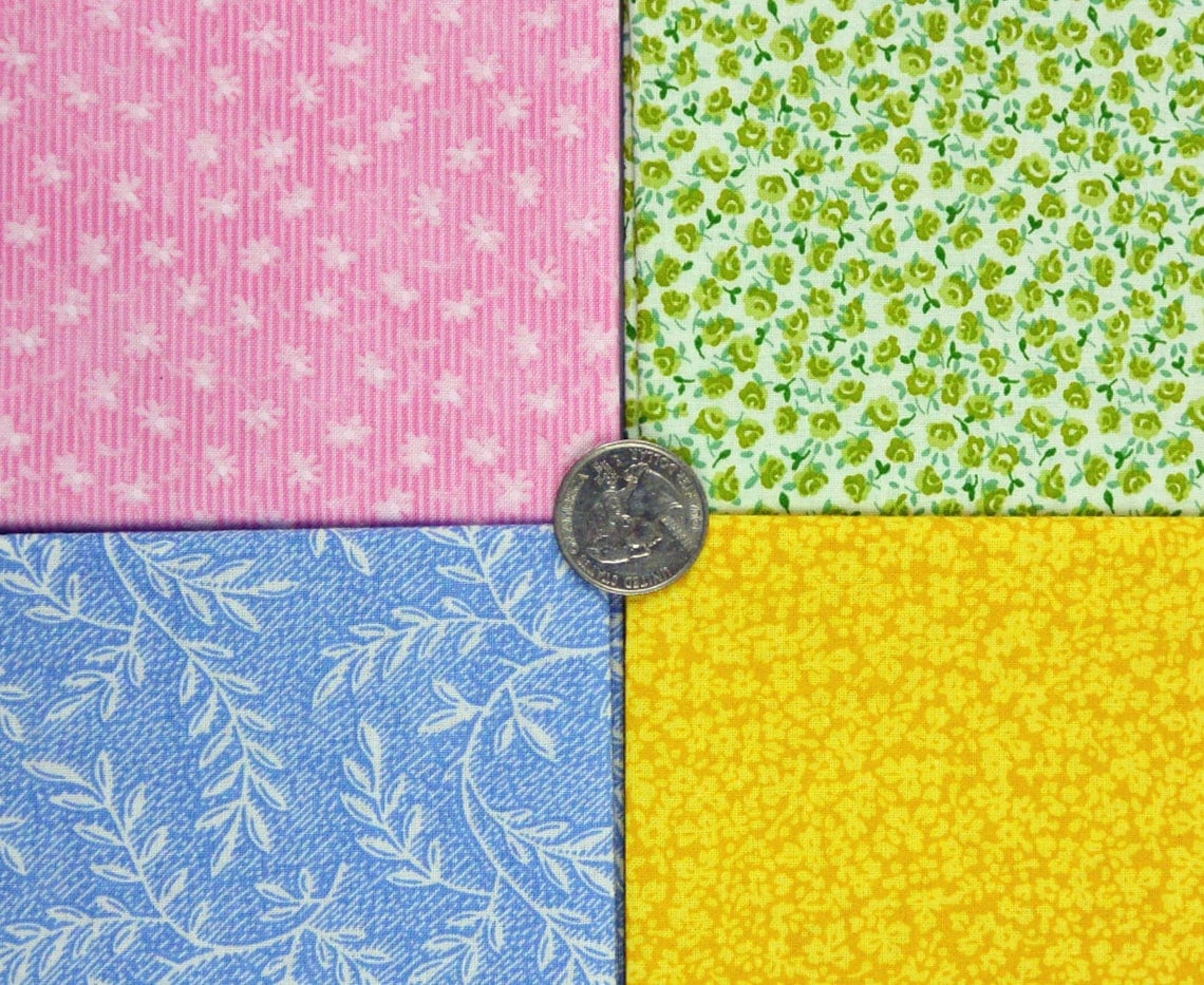 Fat Quarter Bundle Vintage Calico Fabric 4 Cotton Quilting Fabrics