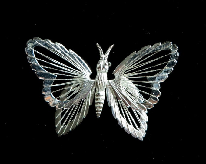 Monet Butterfly Brooch, Vintage Silver Tone Insect Pin, Birthday Gift, Christmas Gift