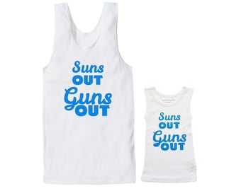 Suns Out Guns Out Father & Son Set, Funny Baby And Dad Outfits, Matching Muscle Vest For Daddy And Baby, Summer Singlet, Gym Gear