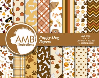 Puppy Dog Digital Papers, Dog digital backgrounds, Paws pattern papers, invites, card making and crafts, Commercial Use, AMB-1300