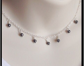 Silver Pearl Necklace - Simple Necklace Silver Chain Small Swarovski Pearl - Pendant Pearls - Floating Pearls - Custom Birthday Gift for Her