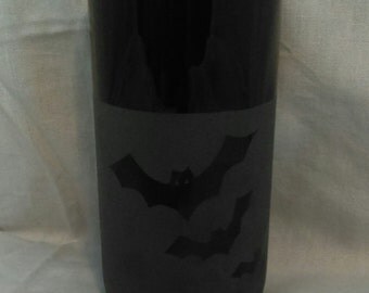 Bats//Glass// Etched// Drink//Black// Glass//Washable//Gothic//Display//Halloween