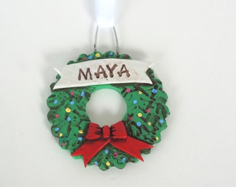 Personalized Wreath ornament for BOY or GIRL Christmas Ornament Christmas folk art ornament