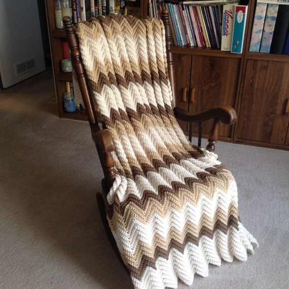 Neutral Colors Afghan/Throw/Blanket Hand Crocheted Machine
