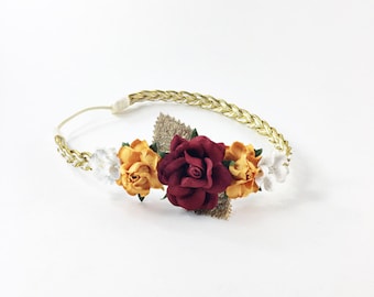 Fall Headband, Cranberry Headband, Orange Headband, Gold Headband, Gold braided Headband,Mommy and Me headband, Mommy and Me Headband