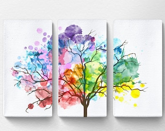 Rainbow Watercolor Tree Canvas, Tree Canvas Art, Nature Canvas Art, Tree Artwork, Rainbow Art, Chakra Art, Large Canvas Wall Art
