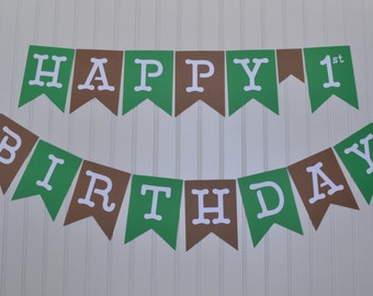 Happy First Birthday Banner, Boy 1st Birthday Banner, I am One Party, First Birthday Banner, Green and Brown Banner, Football Colors