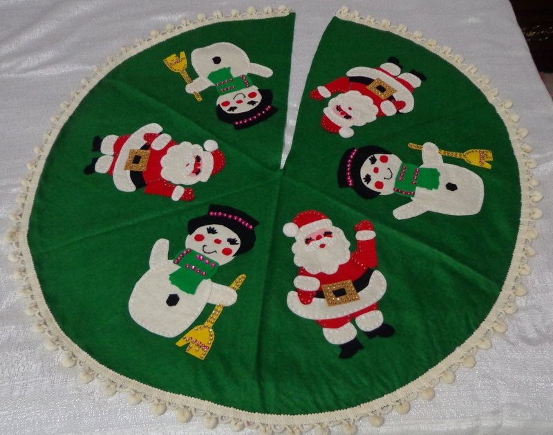 handmade felt christmas tree skirt vintage green felt handmade felt christmas tree skirt vintage green felt