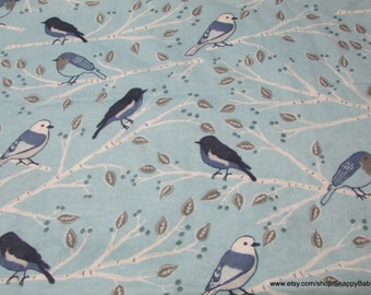 Flannel Fabric - Blue Birds on Branches - 1 yard - 100% Cotton Flannel