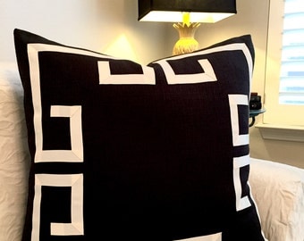 black greek key pillow cover black and cream pillow black and ivory pillows - Black Decorative Pillows black greek key pillow cover black and cream pillow black and ivory pillows - Black Decorative Pillows