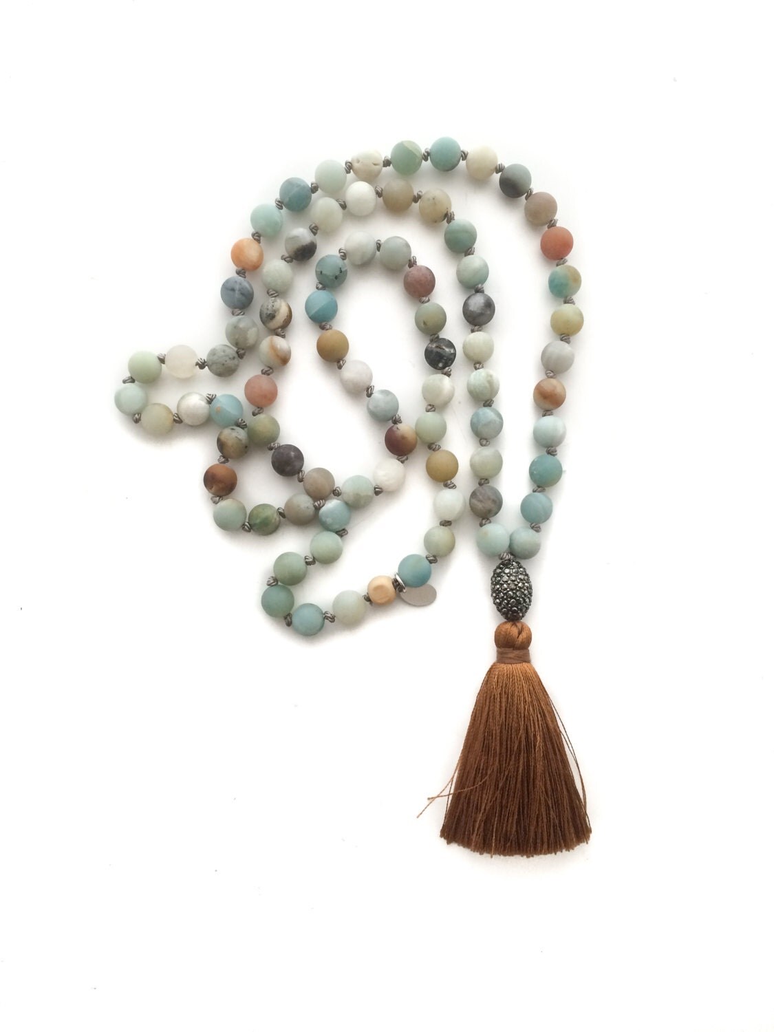 Tassel Necklace Knotted Tassel Necklace Amazonite Bead