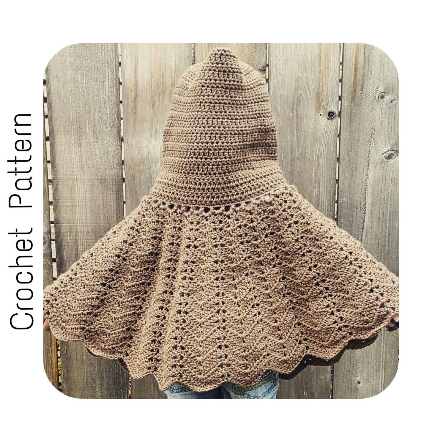 Easy Crochet PATTERN Hooded Cape CHILD Size Cloak Pattern