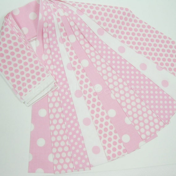 Jelly Roll 20 Fabric Strips Pink and White by Material1Treasures