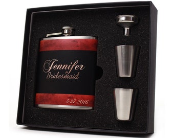 Bridesmaid Gift // Six Personalized Flask Gift Sets for your Bridesmaids