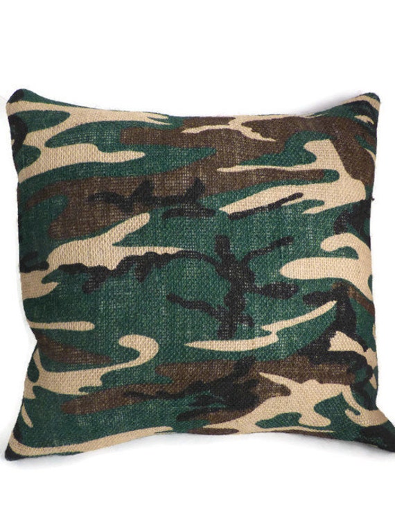 Camo burlap pillow cover / hunting decor / Camo pillow / Camo