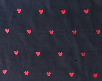 Black Corduroy Fabric with Embroidered Mickey Mouse Heads | cotton fabric | quilting fabric | Disney fabric | sewing fabric