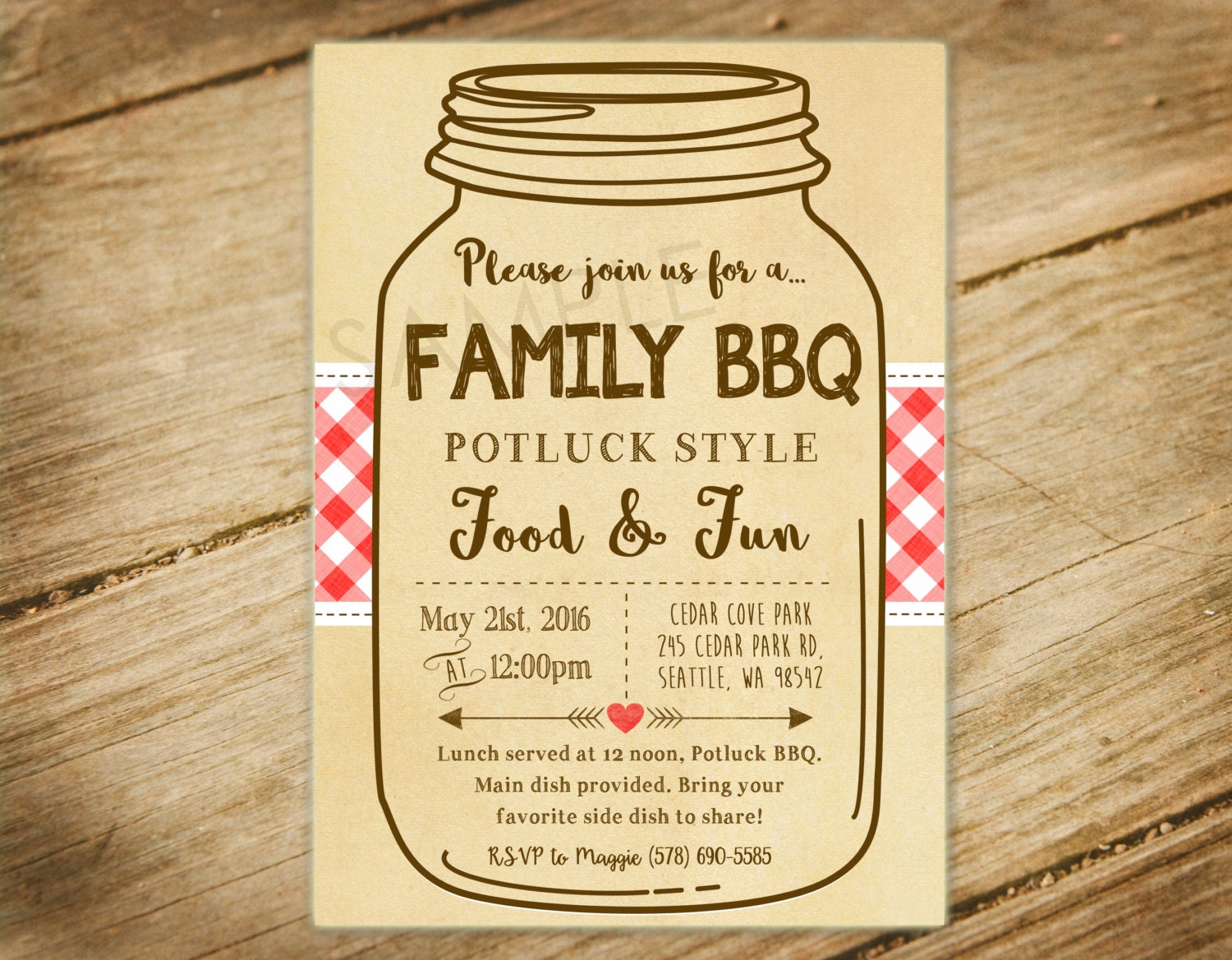 Family BBQ Picnic Family Reunion Mason Jar Invitation