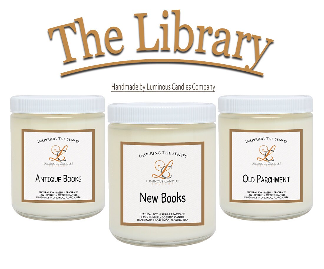Book Scented Candles The Library Set by LuminousCandlesCo