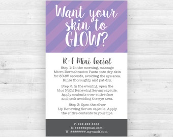 Rodan and Fields Mini Facial Cards Purple | Customized Printable
