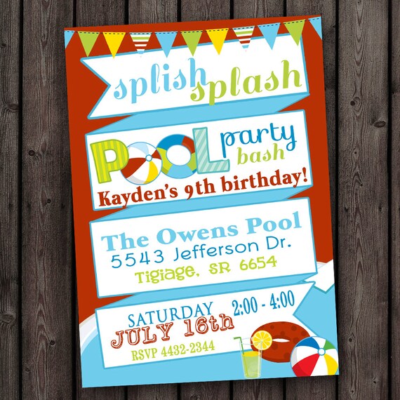 Pool Party invitation water party customized by AmysSimpleDesigns