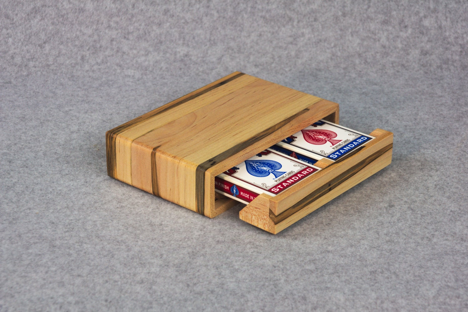 Playing Card Storage Box Handcrafted Wood Case Holds 2 Decks