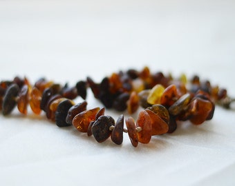 Simple amber raw necklace/ hand made/ unpolished amber/ natural mix color/ Baltic amber/ unique necklace