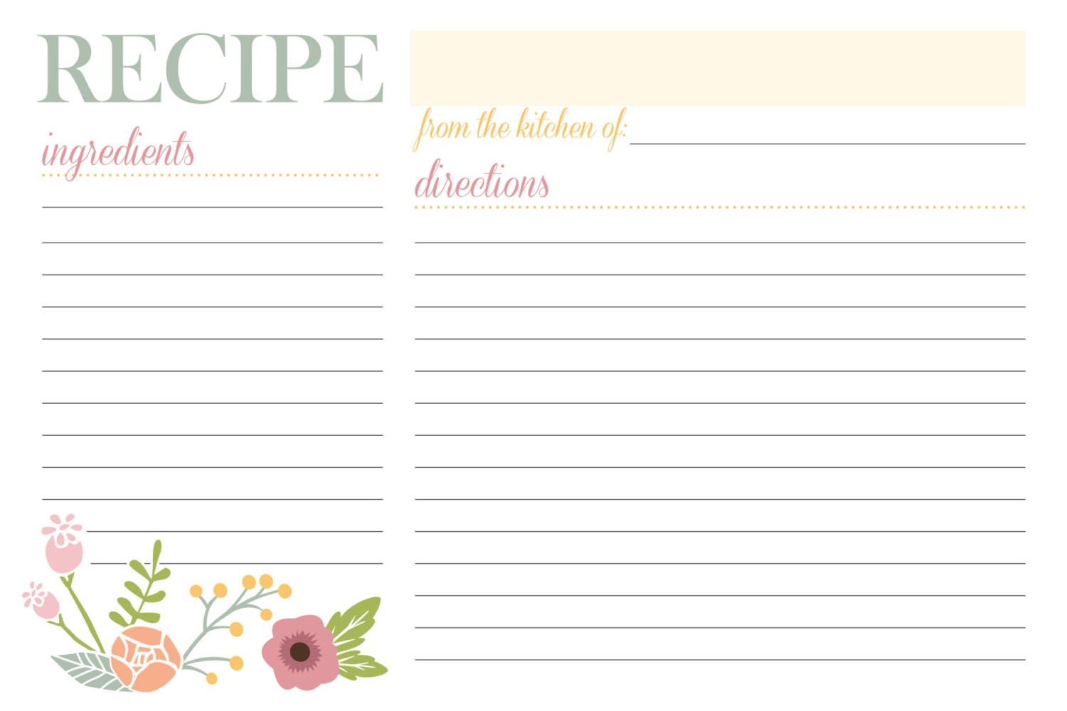 Floral Recipe Card Printable - Digital File from TheCraftySnood on Etsy ...