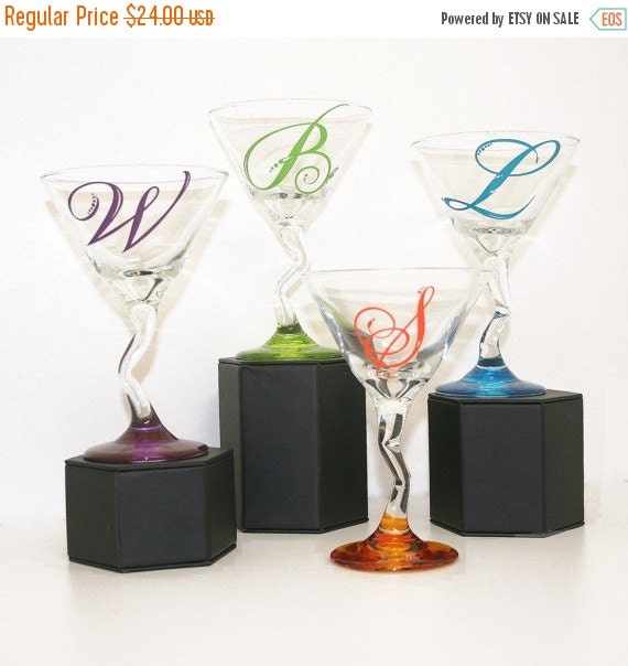 ON SALE Custom Martini Glasses Personalized ZigZag by LEVinyl
