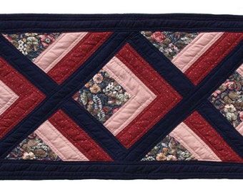 Large Navy, Rose and Cranberry Table Runner