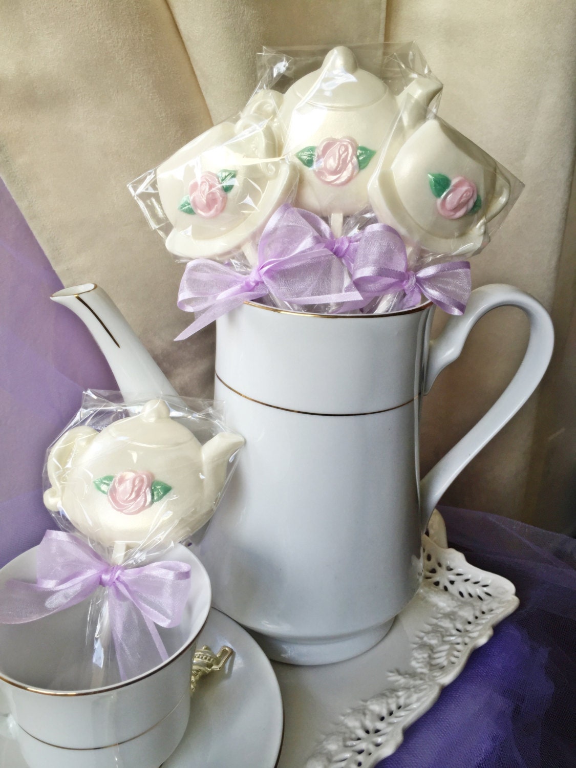 Custom Ivory Tea Party Favors Teacup and Teapot Chocolate