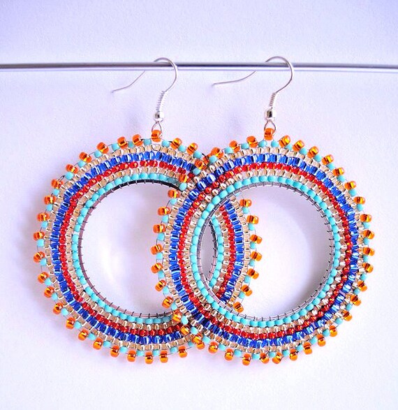 Beaded Earrings/ Beadwork earrings/ Circular earrings/ Summer