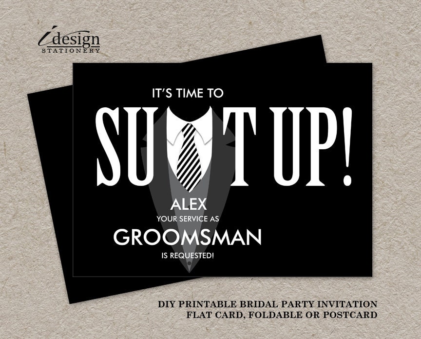 my to be a service printable groomsman card suit up black tuxedo my to be a service printable groomsman card suit up black tuxedo