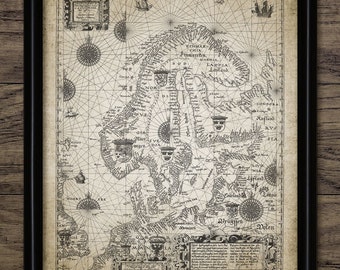 Vintage Map Of Norway And Sweden Print - Map Of Scandinavia - Northern Europe - Printable Art - Single Print #783 - INSTANT DOWNLOAD