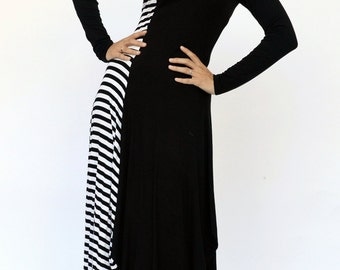 Robe Femme Love Kuza Rayée Blanc/noir - Taille M - Manches Longues - Fabriquée USA