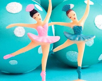 Ballerina Cake Toppers (12), Ballerina Cupcake Topper, Ballerina Party Favors, Vintage Style Ballerinas in Pink & Blue Tutus