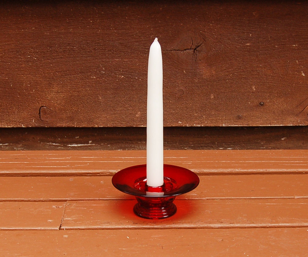 Ruby Glass Candle Holder Vintage Ruby Red Glass Candlestick