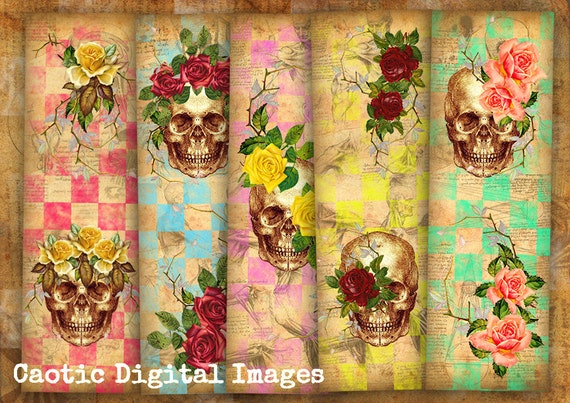 Vintage SKULL bookmark printable images by CaoticDigitalImages