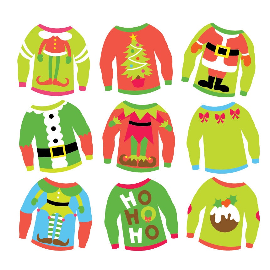 Christmas Ugly Sweaters Clipart &amp; Vector Set Instant