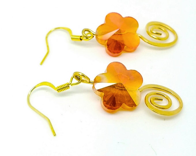 Orange flower earrings, orange jewelry, autumn earrings, Tangerine Earrings, tangerine orange jewelry, orange flower jewelry