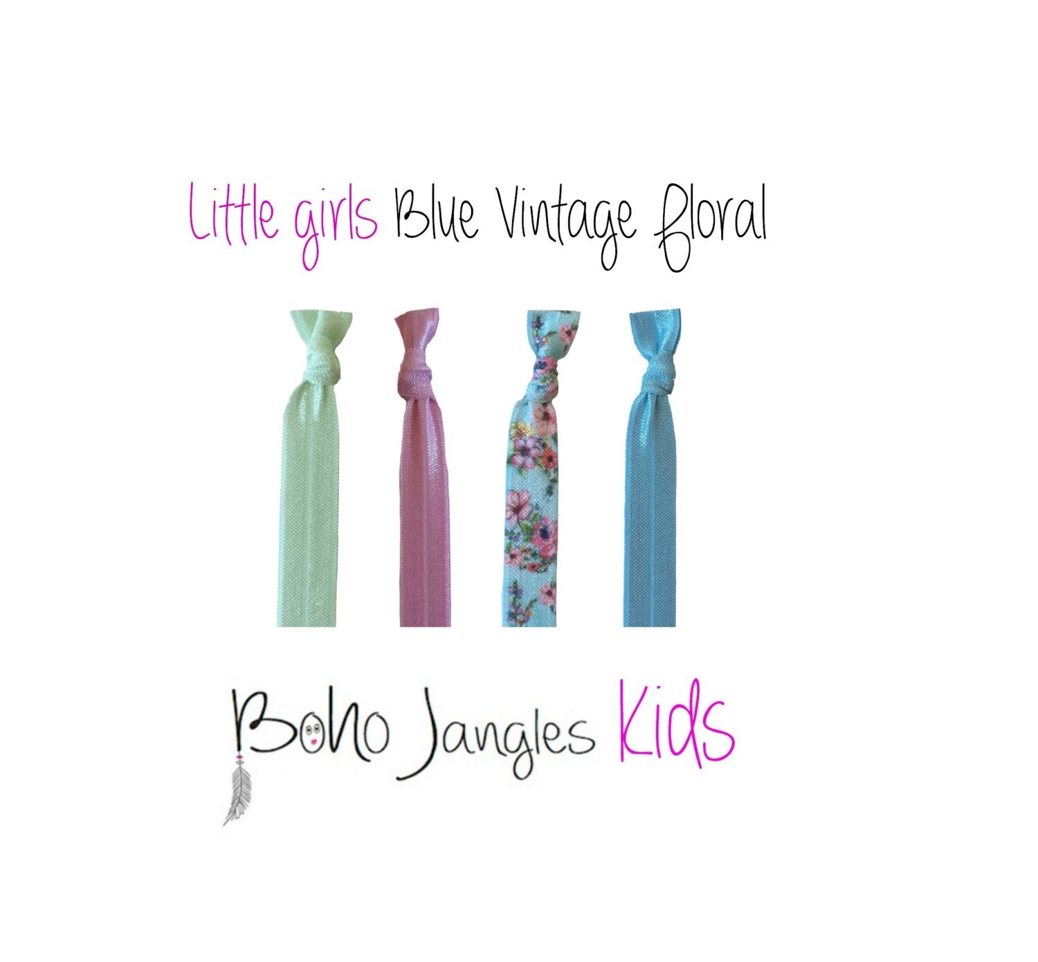 Little Girls Hair Ties Kids Blue floral Ponytail by BohoJangles