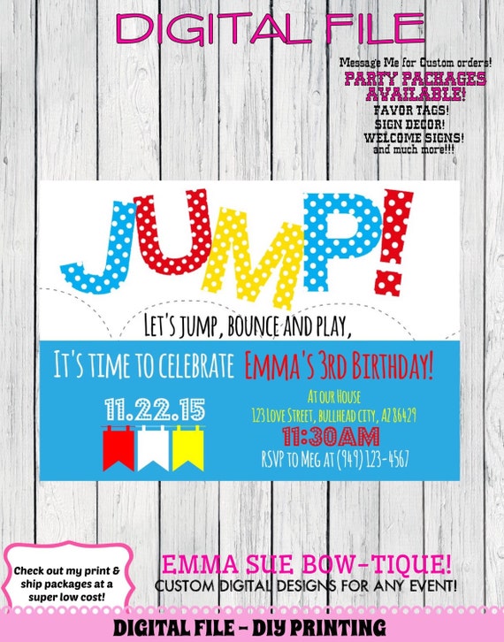 JUMP & Play Personalized birthday invitation by EmmaSueBowtique