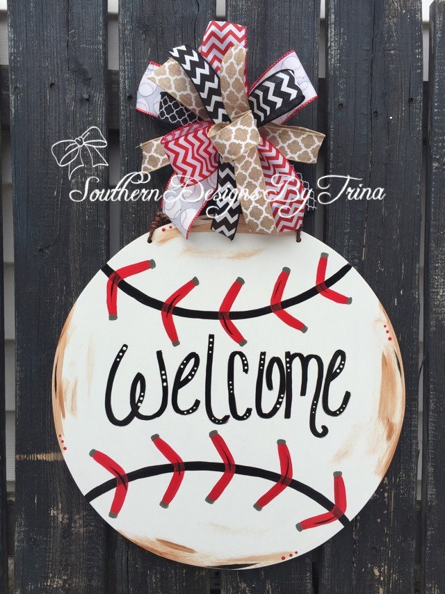 Baseball door hanger wooden door hanger boys room decor